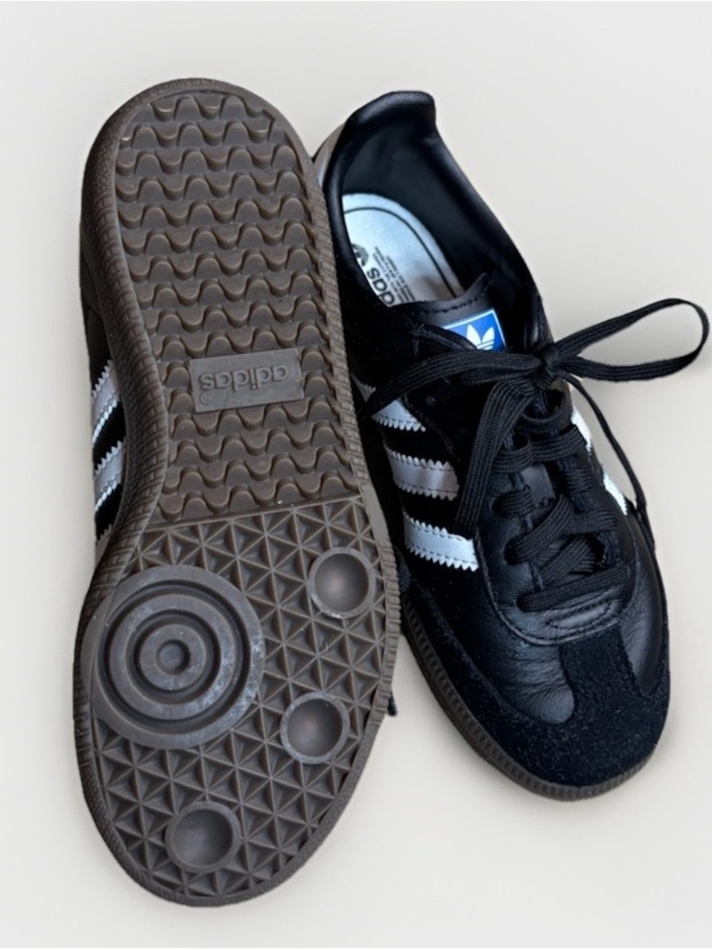 π₯ Adidas Samba Originals Kids 12.5 Black White Leather Sneakers Soccer Shoes π€ - Picture 3 of 11